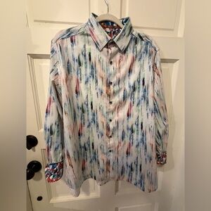 Robert Graham Splash of Color Multicolor Abstract Print Button-Up Shirt Sz